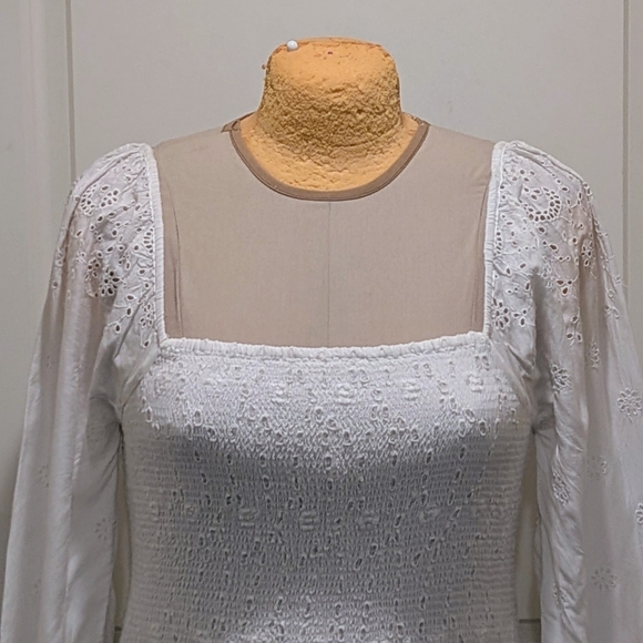 NWT LoveShackFancy XL Jayce 100% Indian Cotton Smocked Ajouré Design Mini Dress - Picture 6 of 16